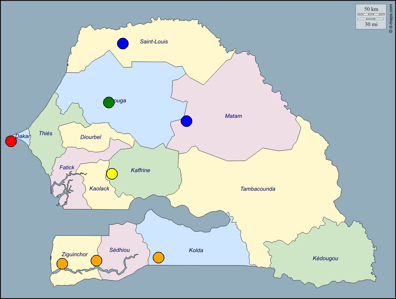 Carte du Sénégal — zones d'intervention USE